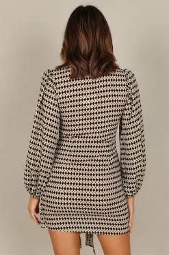 Abbie Wrap Long Sleeve Mini Dress - Black/White -Dress Shop petal and pup usa dresses abbie wrap long sleeve mini dress black white 33288962277553
