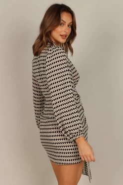 Abbie Wrap Long Sleeve Mini Dress - Black/White -Dress Shop petal and pup usa dresses abbie wrap long sleeve mini dress black white 33288962310321