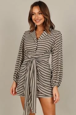 Abbie Wrap Long Sleeve Mini Dress - Black/White -Dress Shop petal and pup usa dresses abbie wrap long sleeve mini dress black white 33288962408625