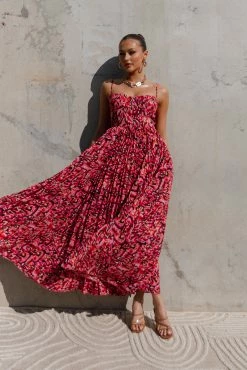 Achanti Pleated Maxi Dress - Pink Multi -Dress Shop petal and pup usa dresses achanti pleated maxi dress pink multi 33812075348145