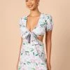 Adanna Tie Front Mini Dress - Blue Floral