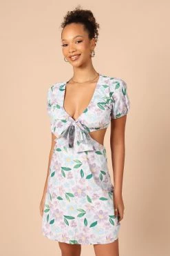 Dress Shop 33 Adanna Tie Front Mini Dress - Blue Floral