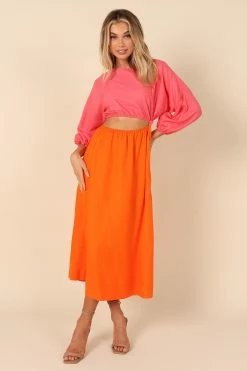 Dress Shop -Dress Shop petal and pup usa dresses affection mid sleeve waist cutout midi dress pink orange 32182140338353