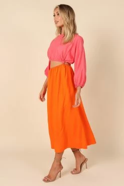 Affection Mid Sleeve Waist Cutout Midi Dress - Pink/Orange 9 Affection Mid Sleeve Waist Cutout Midi Dress - Pink/Orange -Dress Shop petal and pup usa dresses affection mid sleeve waist cutout midi dress pink orange 32182140371121