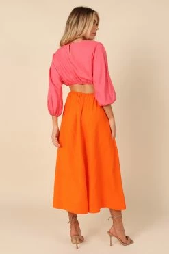 Affection Mid Sleeve Waist Cutout Midi Dress - Pink/Orange 8 Affection Mid Sleeve Waist Cutout Midi Dress - Pink/Orange -Dress Shop petal and pup usa dresses affection mid sleeve waist cutout midi dress pink orange 32182140436657