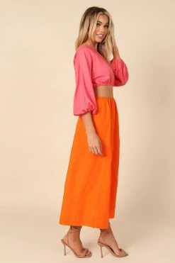 Affection Mid Sleeve Waist Cutout Midi Dress - Pink/Orange 10 Affection Mid Sleeve Waist Cutout Midi Dress - Pink/Orange -Dress Shop petal and pup usa dresses affection mid sleeve waist cutout midi dress pink orange 32182140469425