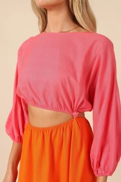 Affection Mid Sleeve Waist Cutout Midi Dress - Pink/Orange 11 Affection Mid Sleeve Waist Cutout Midi Dress - Pink/Orange -Dress Shop petal and pup usa dresses affection mid sleeve waist cutout midi dress pink orange 32182140502193