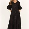 Aimee Button Front Maxi Dress - Black