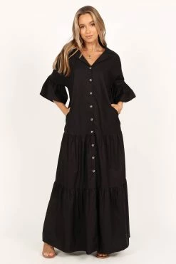 Aimee Button Front Maxi Dress - Black