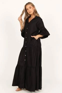 Aimee Button Front Maxi Dress - Black -Dress Shop petal and pup usa dresses aimee button front maxi dress black 33551871410353