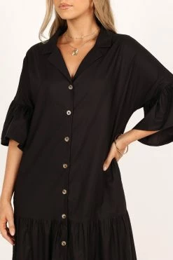 Aimee Button Front Maxi Dress - Black -Dress Shop petal and pup usa dresses aimee button front maxi dress black 33551871541425