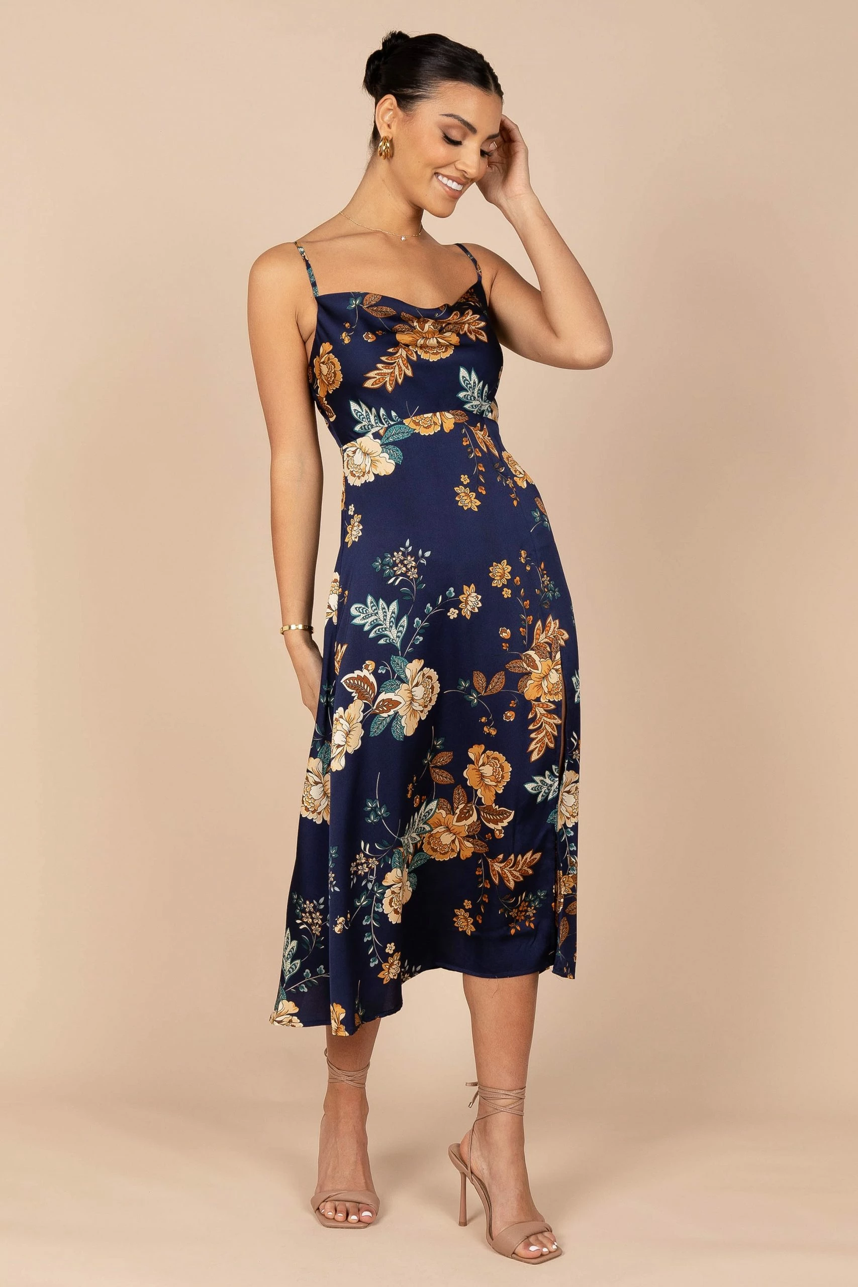 Alejandra Cowl Neck Midi Dress - Navy 1 Alejandra Cowl Neck Midi Dress - Navy