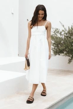 Alice Bow Back Midi Dress - White -Dress Shop petal and pup usa dresses alice bow back midi dress white 33225737142449 1
