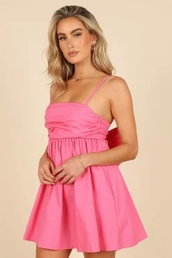Alice Bow Back Mini Dress - Hot Pink -Dress Shop petal and pup usa dresses alice bow back mini dress hot pink 33615504375985