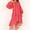 Alysa Off Shoulder Midi Dress - Coral Stripe