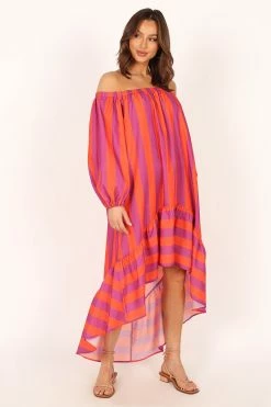Alysa Off Shoulder Midi Dress - Coral Stripe 13 Alysa Off Shoulder Midi Dress - Coral Stripe -Dress Shop petal and pup usa dresses alysa off shoulder midi dress coral stripe 33810806931633