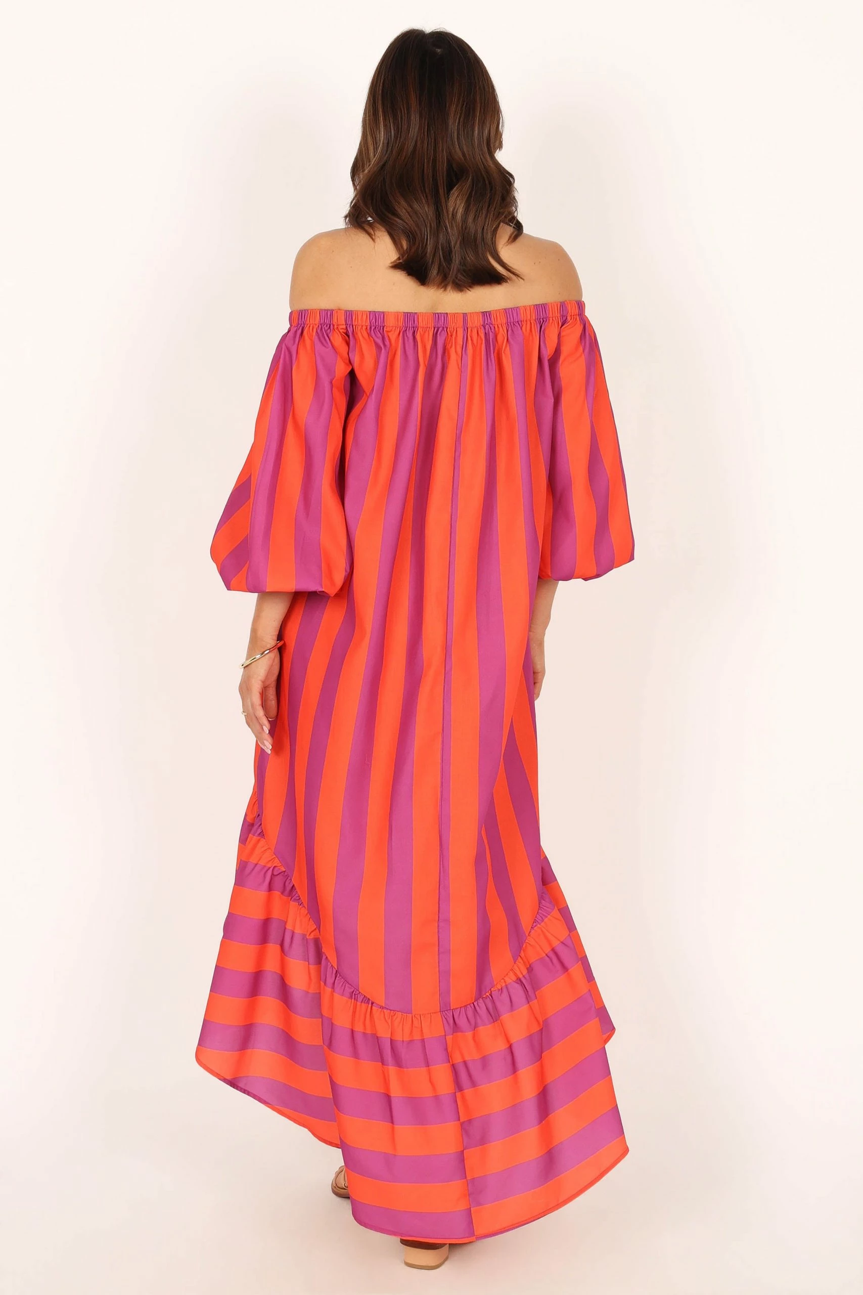 Alysa Off Shoulder Midi Dress - Coral Stripe 4 Alysa Off Shoulder Midi Dress - Coral Stripe - Image 4