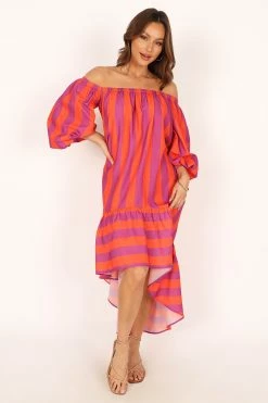 Alysa Off Shoulder Midi Dress - Coral Stripe 16 Alysa Off Shoulder Midi Dress - Coral Stripe -Dress Shop petal and pup usa dresses alysa off shoulder midi dress coral stripe 33810807029937