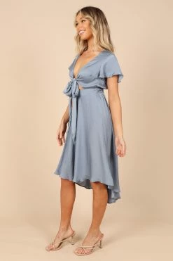 Amanda Hi Lo Tie Front Dress - Blue -Dress Shop petal and pup usa dresses amanda hi lo tie front dress blue 32380556017841