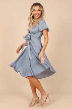 Amanda Hi Lo Tie Front Dress - Blue -Dress Shop petal and pup usa dresses amanda hi lo tie front dress blue 32380556083377