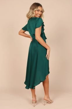Amanda Hi Lo Tie Front Dress - Emerald -Dress Shop petal and pup usa dresses amanda hi lo tie front dress emerald 32380555755697