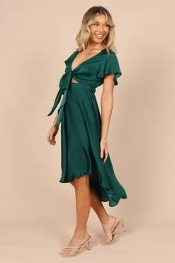 Amanda Hi Lo Tie Front Dress - Emerald -Dress Shop petal and pup usa dresses amanda hi lo tie front dress emerald 32380555821233