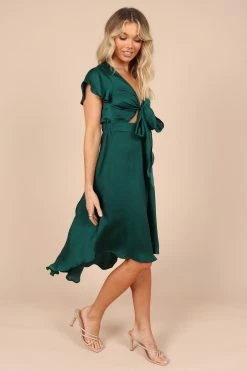 Amanda Hi Lo Tie Front Dress - Emerald -Dress Shop petal and pup usa dresses amanda hi lo tie front dress emerald 32380555854001
