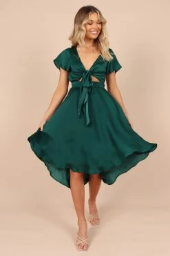 Amanda Hi Lo Tie Front Dress - Emerald -Dress Shop petal and pup usa dresses amanda hi lo tie front dress emerald 32380555886769