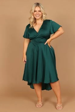 Amanda Hi Lo Tie Front Dress - Emerald -Dress Shop petal and pup usa dresses amanda hi lo tie front dress emerald 32407312892081
