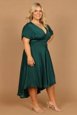 Amanda Hi Lo Tie Front Dress - Emerald -Dress Shop petal and pup usa dresses amanda hi lo tie front dress emerald 32407312957617