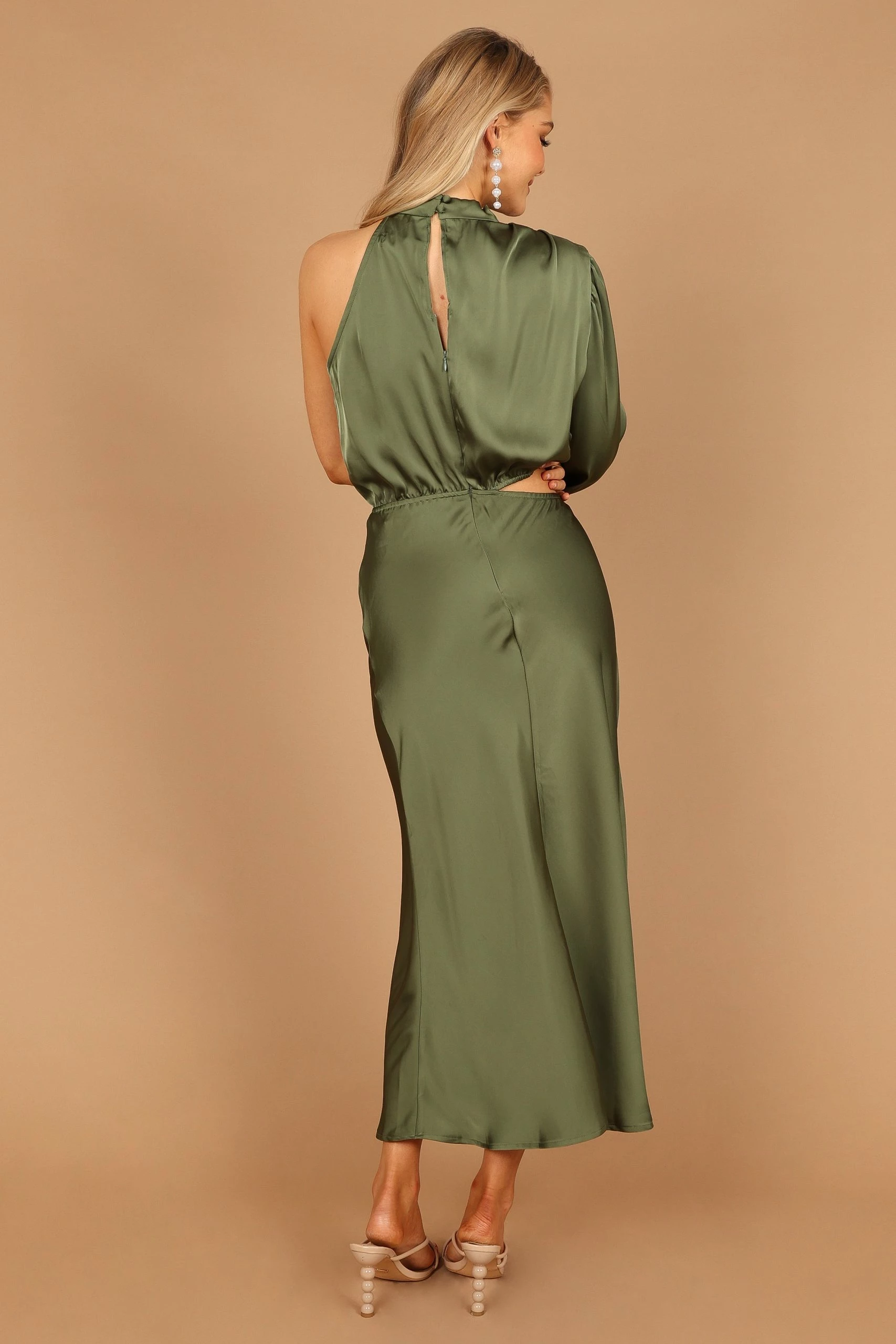 Amelie One Shoulder Midi Dress - Olive 7 Amelie One Shoulder Midi Dress - Olive - Image 7