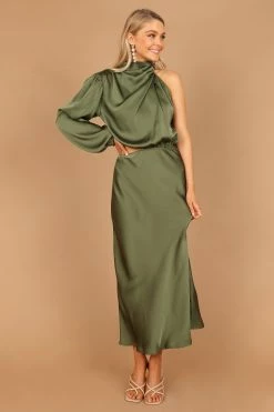 Amelie One Shoulder Midi Dress - Olive 16 Amelie One Shoulder Midi Dress - Olive -Dress Shop petal and pup usa dresses amelie one shoulder maxi dress olive 32652959809713