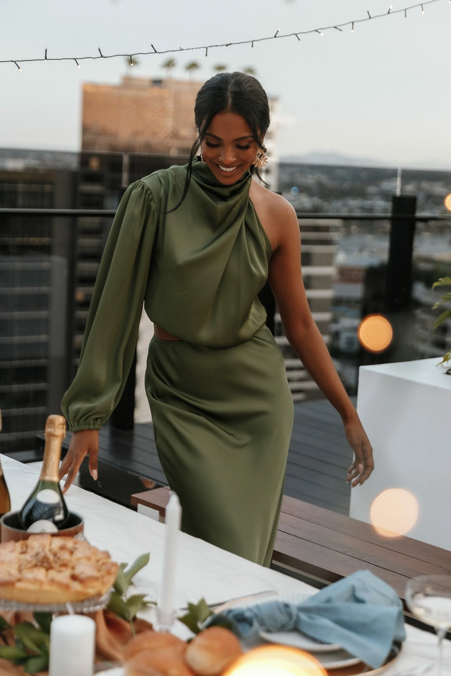 Amelie One Shoulder Midi Dress - Olive 2 Amelie One Shoulder Midi Dress - Olive - Image 2