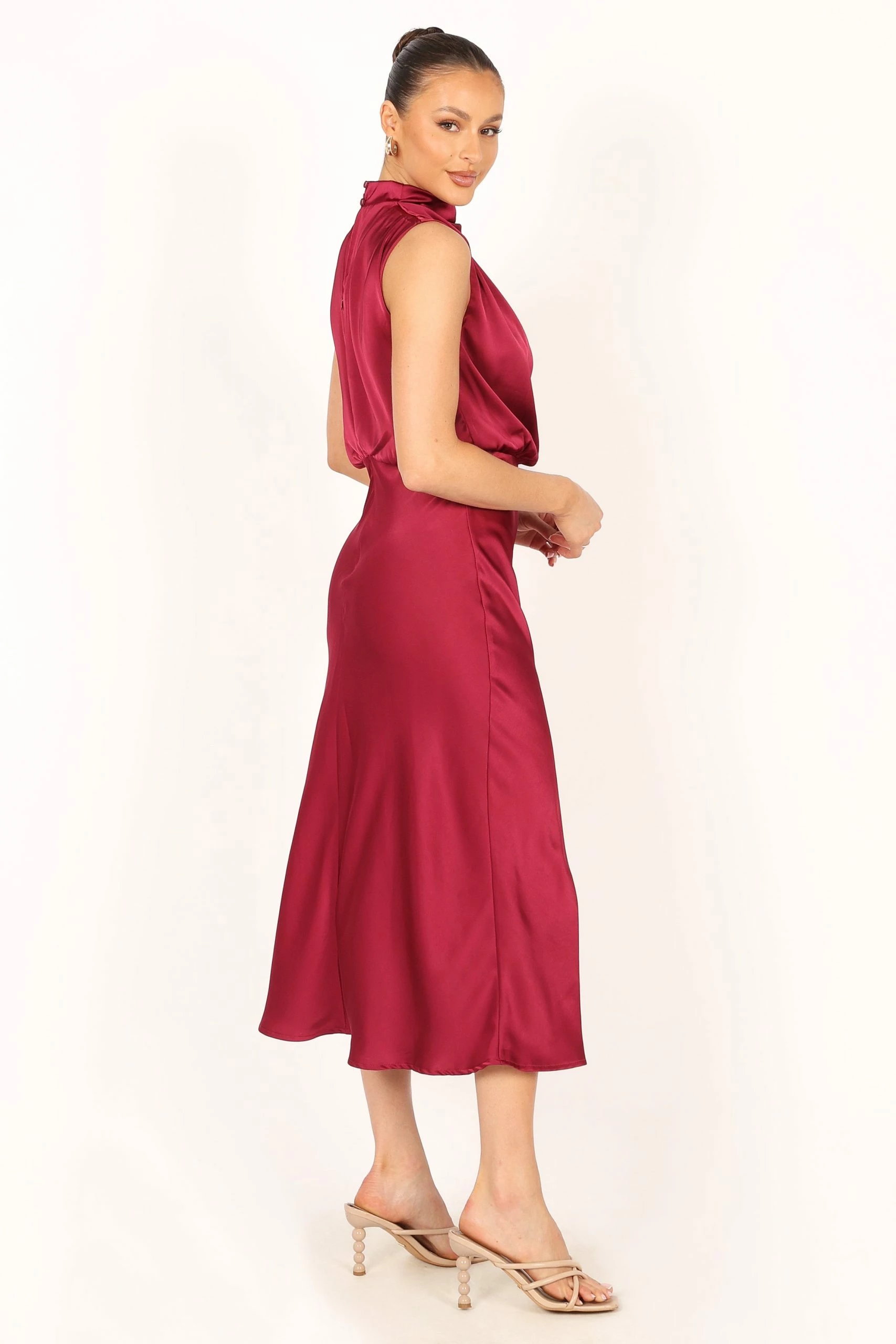 Anabelle Halter Neck Midi Dress - Berry 6 Anabelle Halter Neck Midi Dress - Berry - Image 6