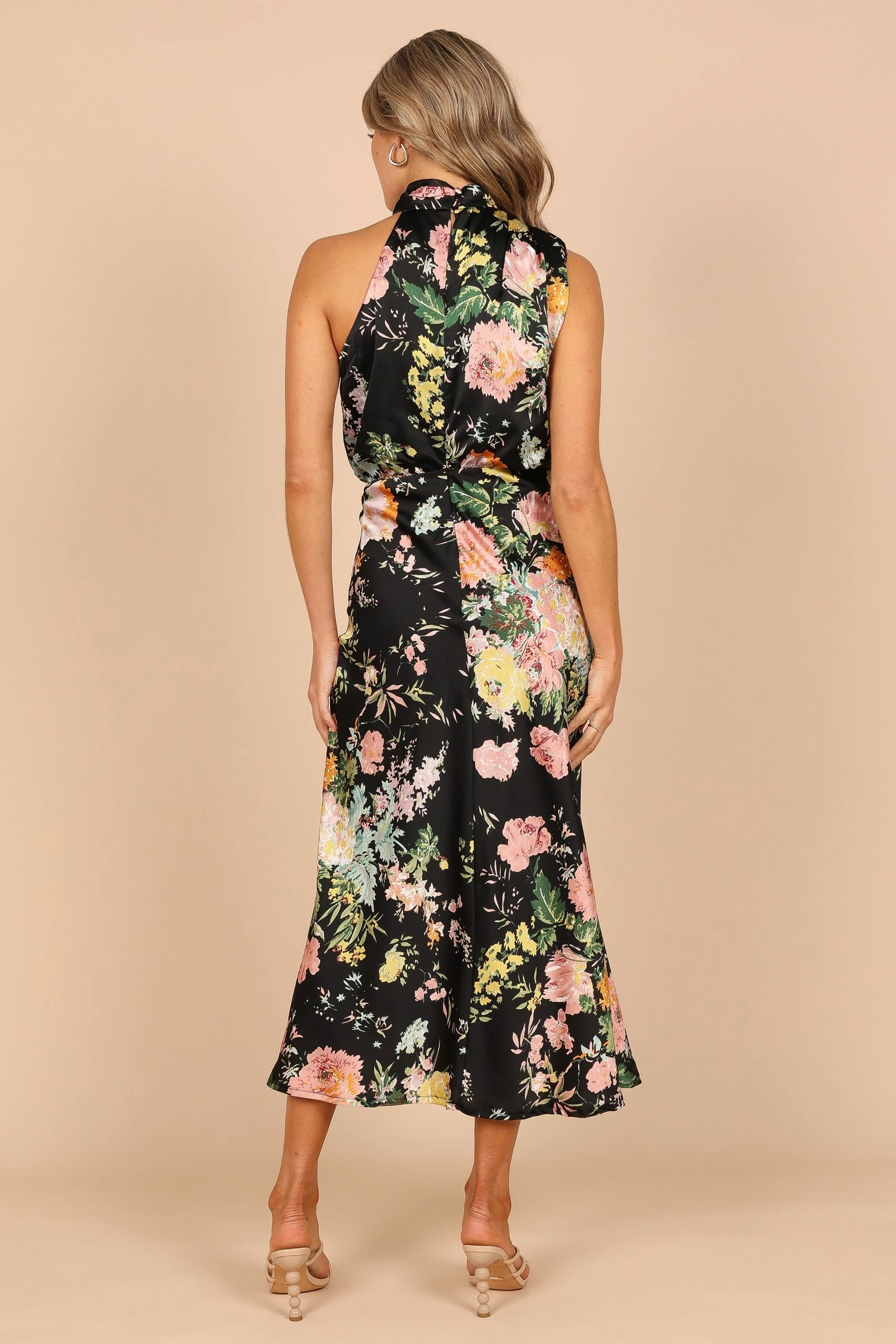Anabelle Halter Neck Midi Dress - Black Floral 3 Anabelle Halter Neck Midi Dress - Black Floral - Image 3