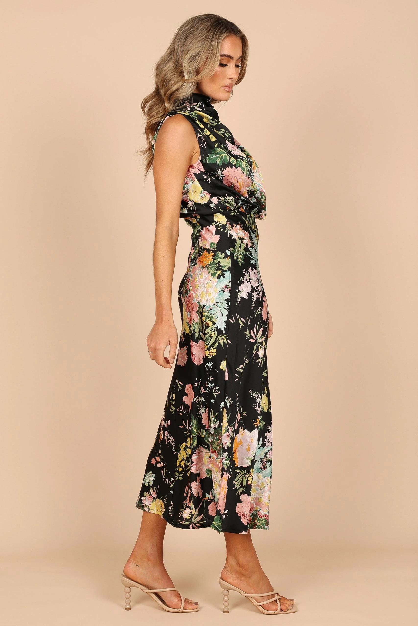 Anabelle Halter Neck Midi Dress - Black Floral 4 Anabelle Halter Neck Midi Dress - Black Floral - Image 4