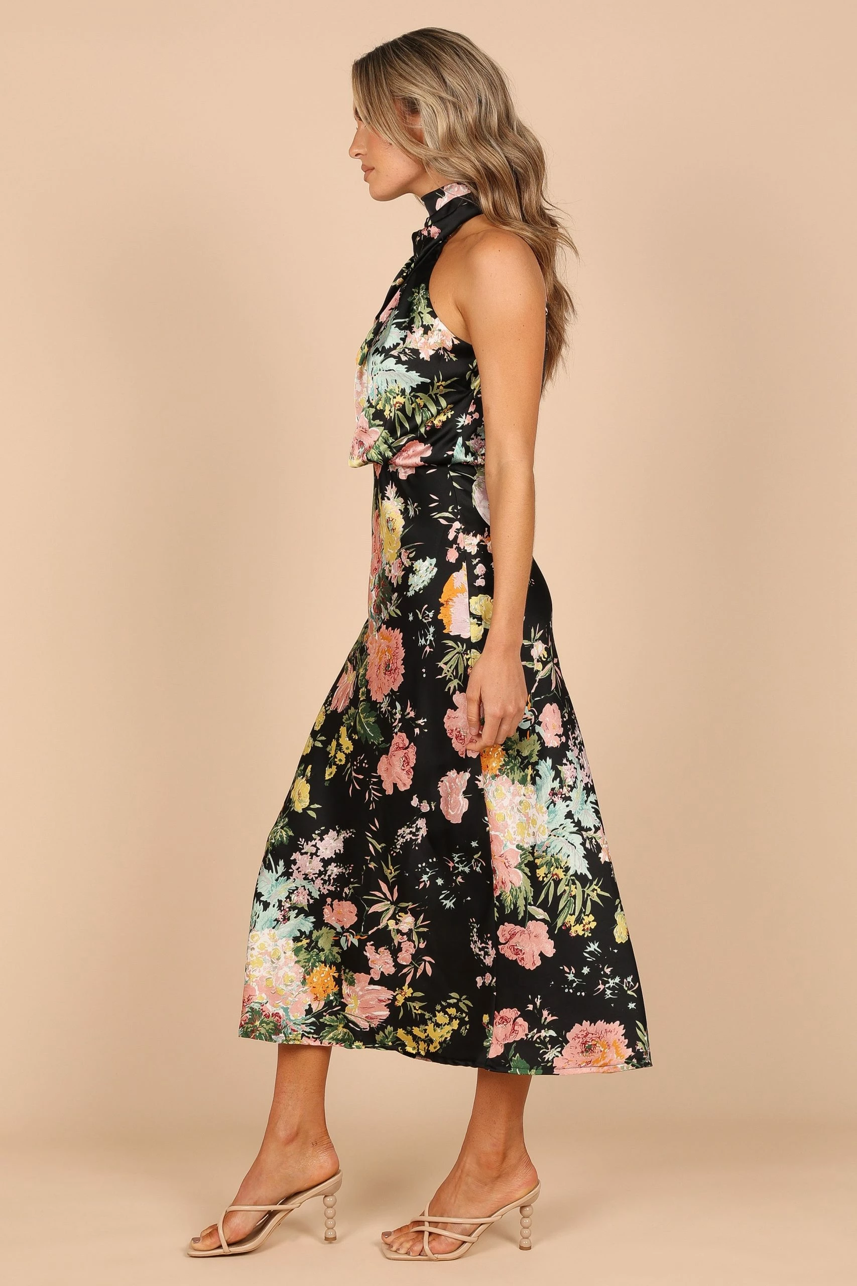 Anabelle Halter Neck Midi Dress - Black Floral 6 Anabelle Halter Neck Midi Dress - Black Floral - Image 6
