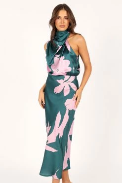 Anabelle Halter Neck Midi Dress - Green Pink -Dress Shop petal and pup usa dresses anabelle halter neck maxi dress green pink 33612341575857