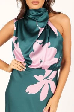 Anabelle Halter Neck Midi Dress - Green Pink -Dress Shop petal and pup usa dresses anabelle halter neck maxi dress green pink 33612341608625