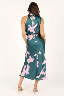 Anabelle Halter Neck Midi Dress - Green Pink -Dress Shop petal and pup usa dresses anabelle halter neck maxi dress green pink 33612341706929