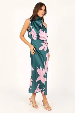 Anabelle Halter Neck Midi Dress - Green Pink -Dress Shop petal and pup usa dresses anabelle halter neck maxi dress green pink 33612341772465