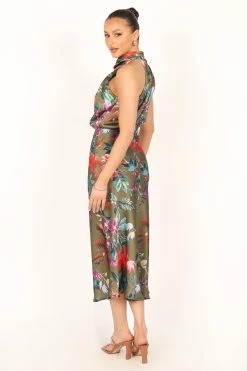 Anabelle Halter Neck Midi Dress - Green Tropical -Dress Shop petal and pup usa dresses anabelle halter neck maxi dress green tropical 33779273466033