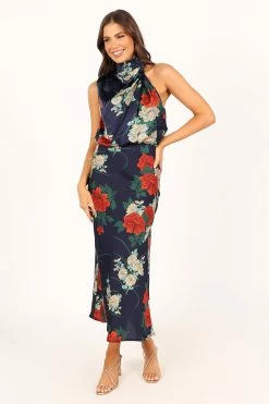 Anabelle Halter Neck Midi Dress - Navy Floral -Dress Shop petal and pup usa dresses anabelle halter neck maxi dress navy floral 33712095920305