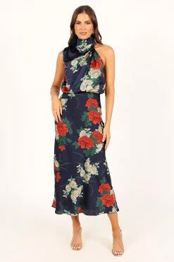 Anabelle Halter Neck Midi Dress - Navy Floral -Dress Shop petal and pup usa dresses anabelle halter neck maxi dress navy floral 33712095953073