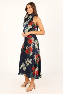 Anabelle Halter Neck Midi Dress - Navy Floral -Dress Shop petal and pup usa dresses anabelle halter neck maxi dress navy floral 33712095985841