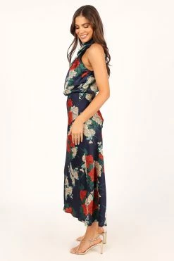Anabelle Halter Neck Midi Dress - Navy Floral -Dress Shop petal and pup usa dresses anabelle halter neck maxi dress navy floral 33712096018609