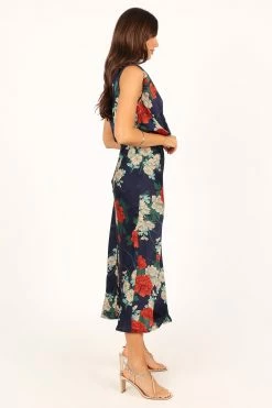 Anabelle Halter Neck Midi Dress - Navy Floral -Dress Shop petal and pup usa dresses anabelle halter neck maxi dress navy floral 33712096084145