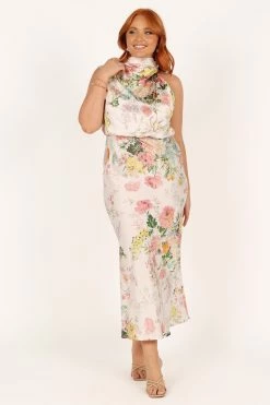 Anabelle Halter Neck Midi Dress - White Floral -Dress Shop petal and pup usa dresses anabelle halter neck maxi dress white floral 33871057715377