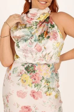 Anabelle Halter Neck Midi Dress - White Floral -Dress Shop petal and pup usa dresses anabelle halter neck maxi dress white floral 33871057748145