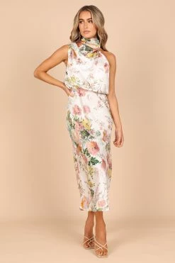 Anabelle Halter Neck Midi Dress - White Floral -Dress Shop petal and pup usa dresses anabelle halter neck maxi dress white floral 33871057911985